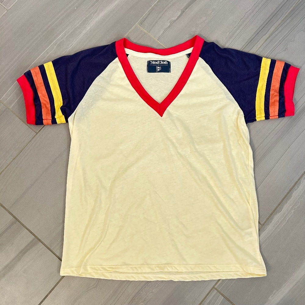 Modcloth Camp Collection V-neck ringer Tee, retro, size large